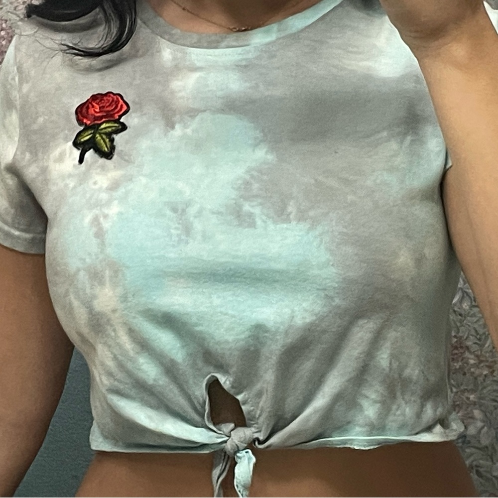 Super cute and sexy tie-dye crop top with a rose